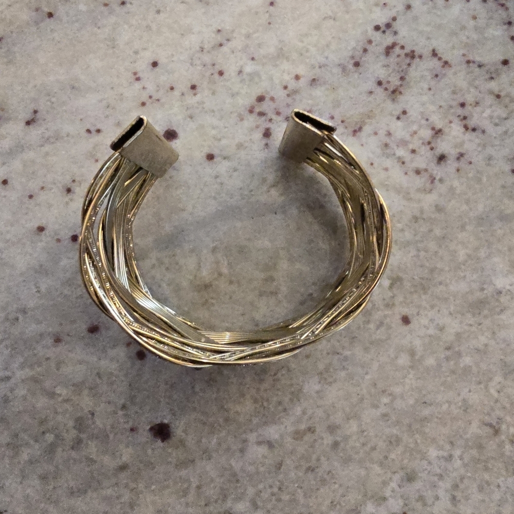 Woven Metal Wide Cuff Bracelet - Gold - Picture 2 of 4